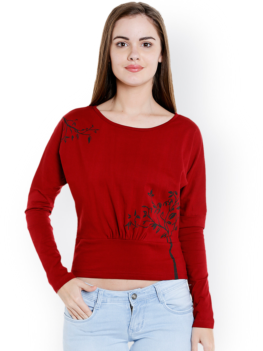 Vea Kupia Women Maroon Printed Empire Top