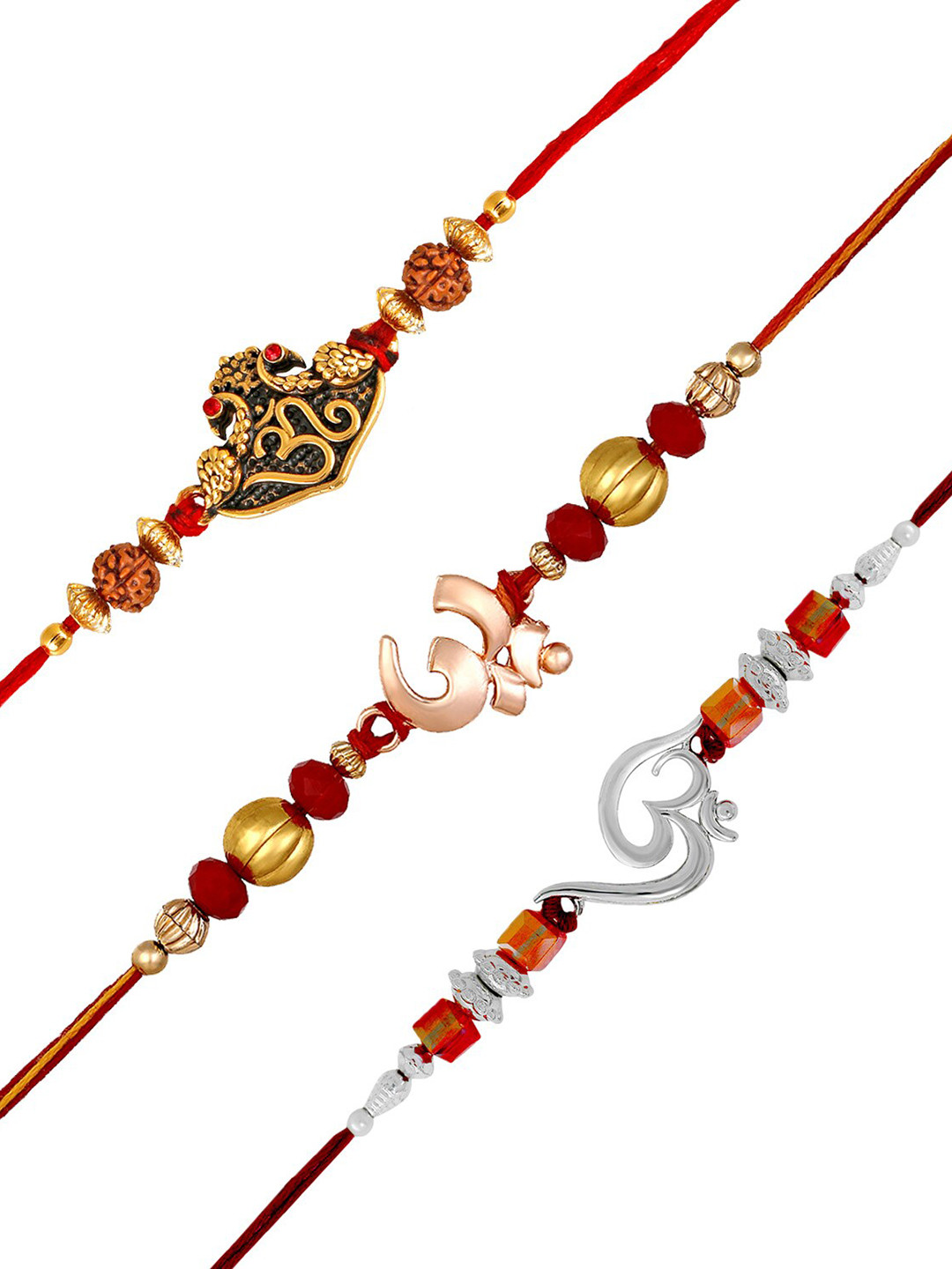 Mahi Set Of 3 OM Charm & Beaded Rakhis