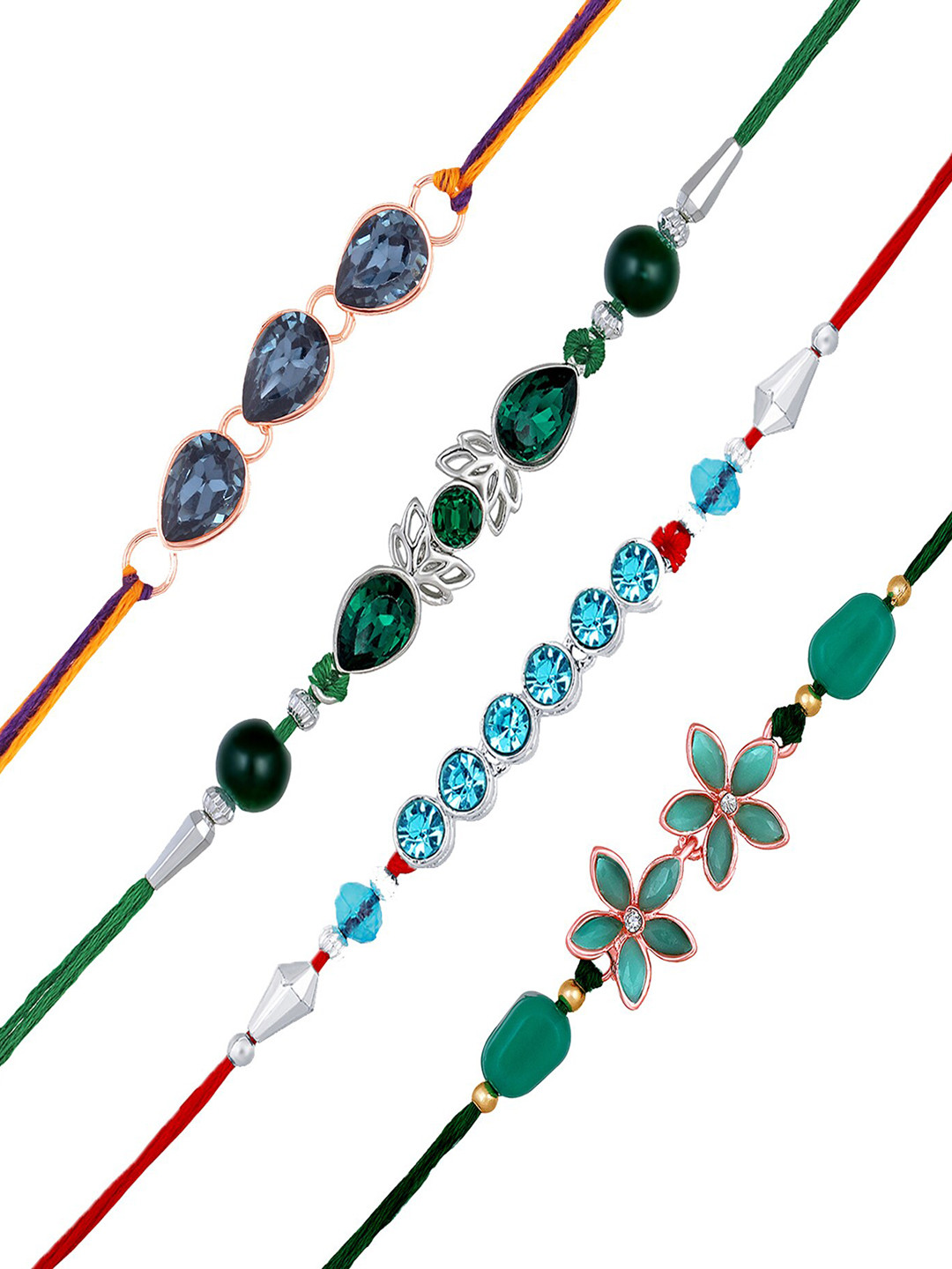 Mahi Set Of 4 Elegant Stone-Studded Charm Tie-Up Rakhis