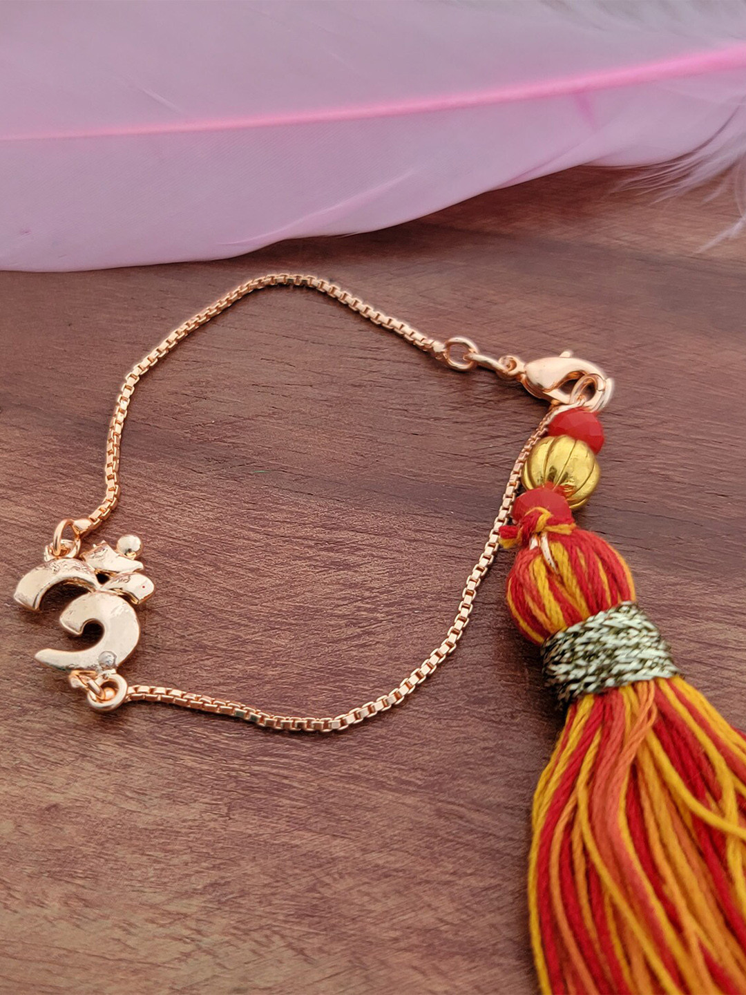 Mahi Women Rose Gold-Plated Om Charm Lumba Rakhi