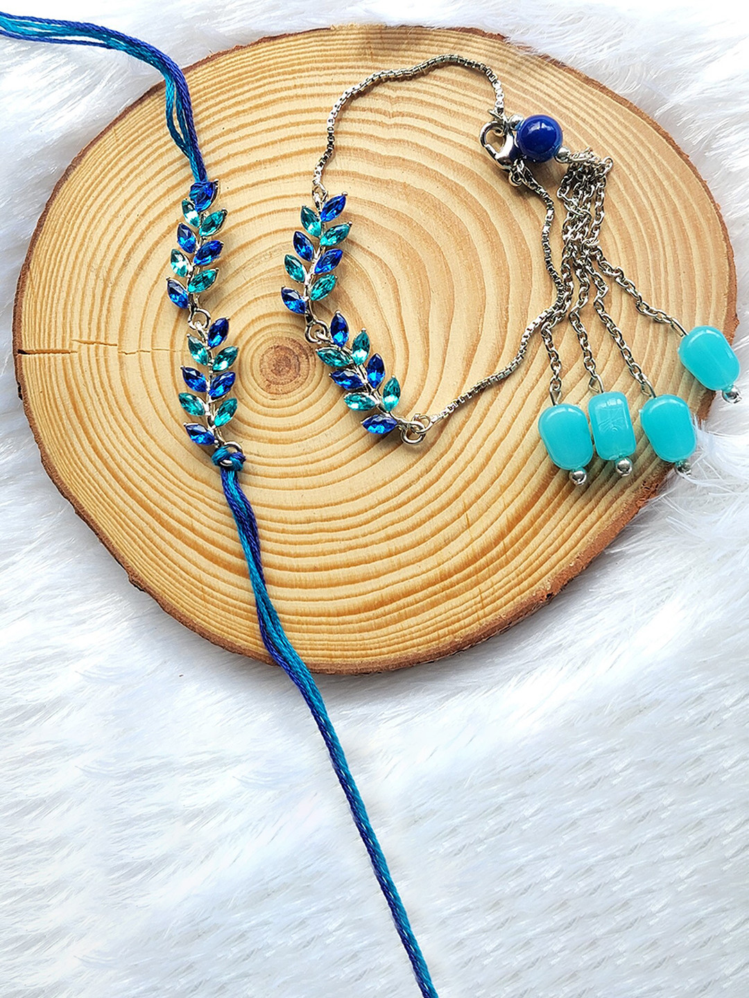 Mahi Set Of 2 Stone-Studded Leafy Shape Couple Rakhis
