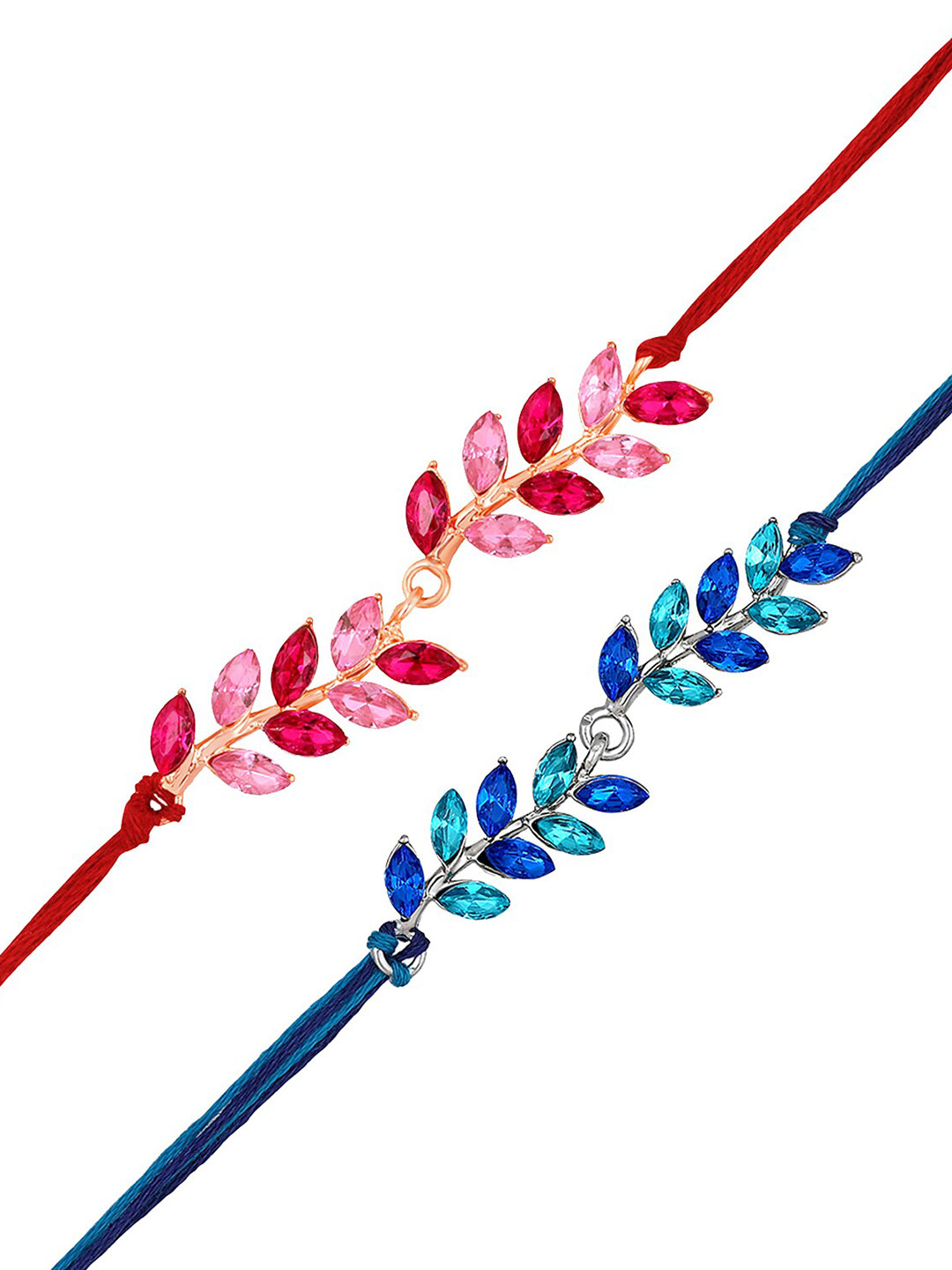Mahi Set Of 2 Pink & Blue Stone-Studded Leaf Shaped Rakhis