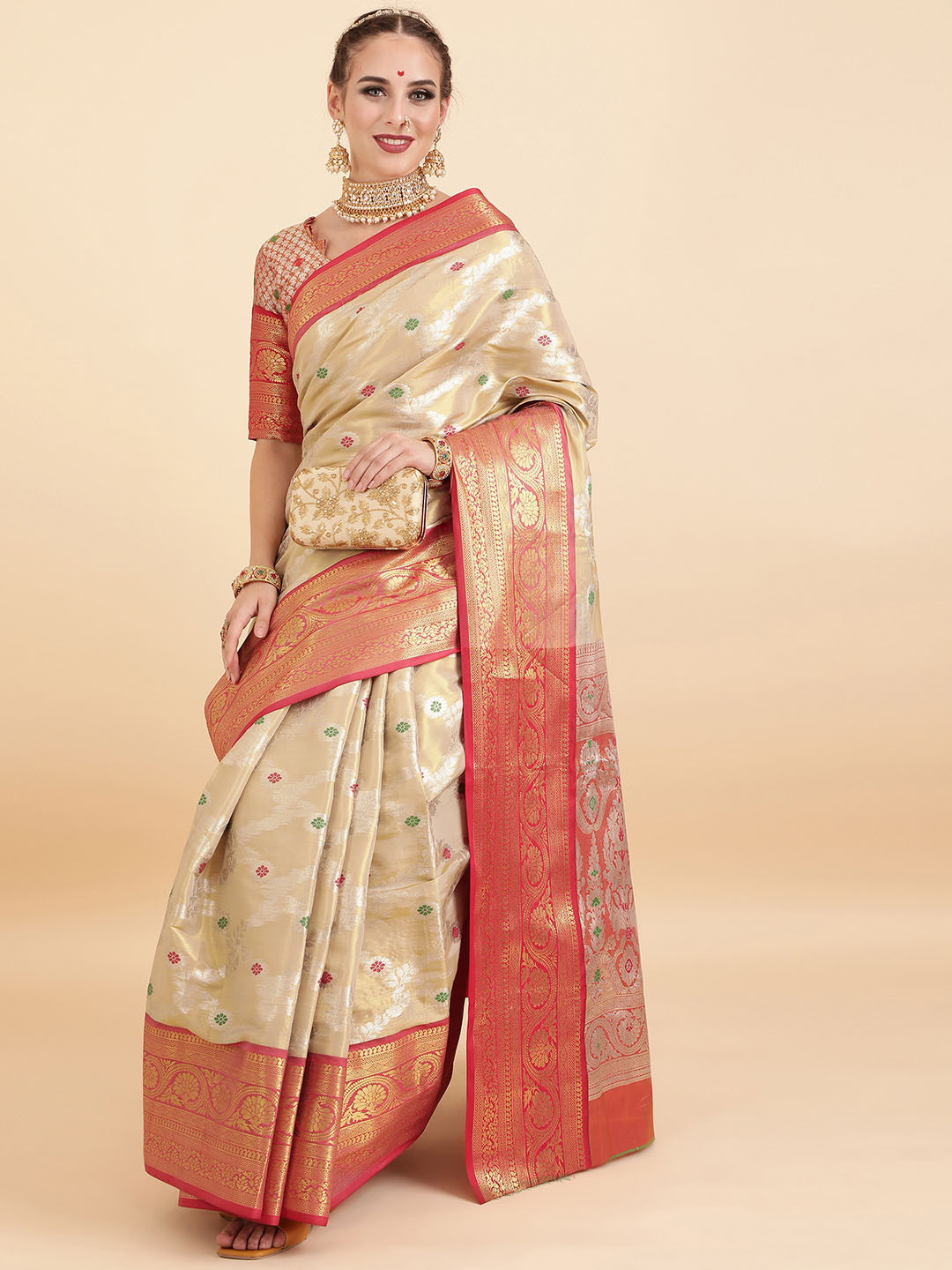 Mitera Ethnic Motif Woven Design Zari Banarasi Saree
