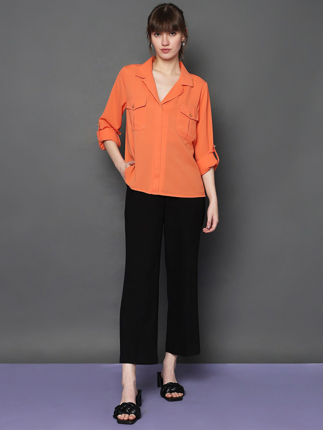 Vero Moda Notch Lapel Collar Roll-Up Sleeves Regular Fit Casual Shirt