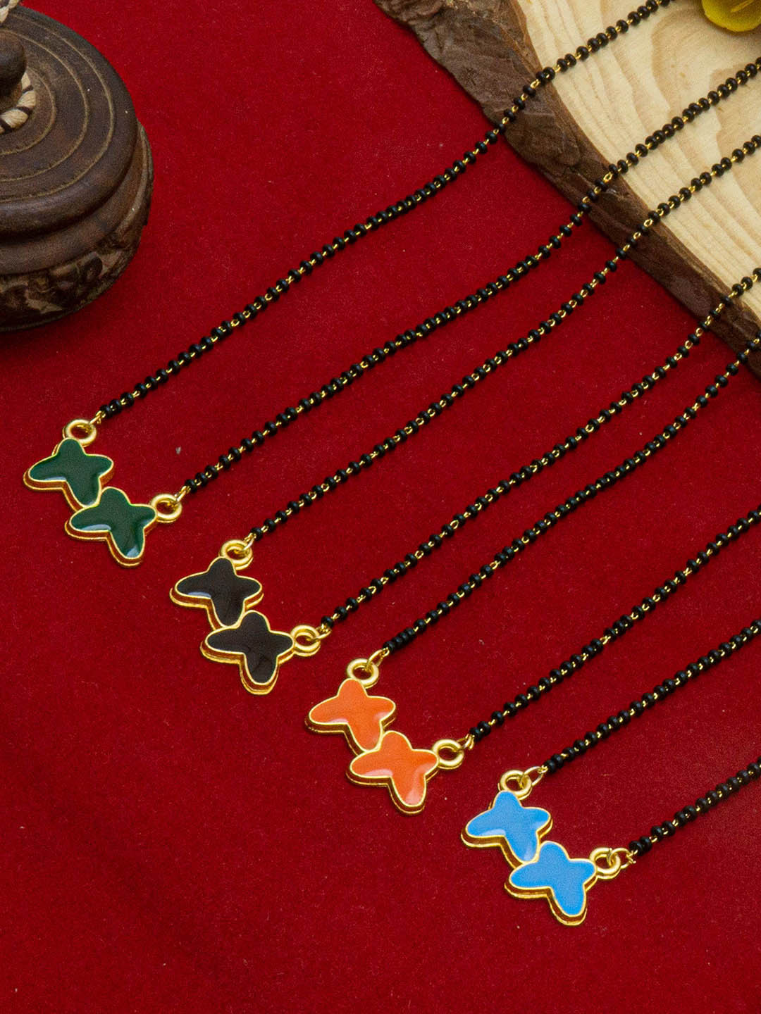 Ramdev Art Fashion Jwellery Set Of 4 Gold-Plated White Stone-Studded & Beaded Mangalsutras