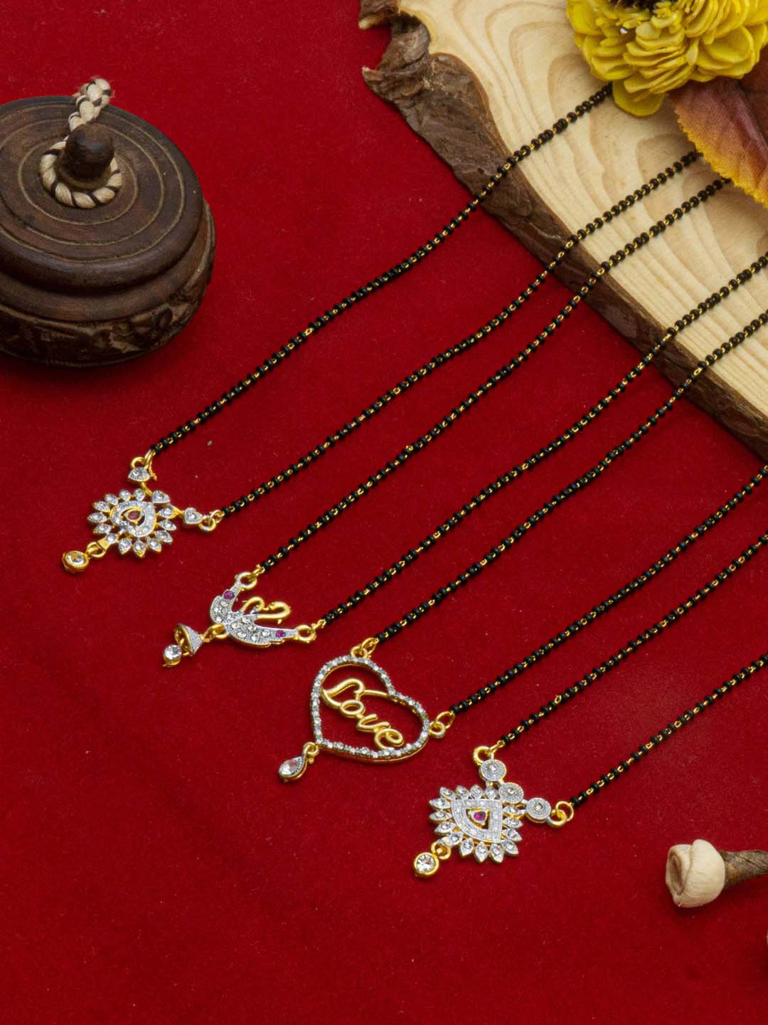 Ramdev Art Fashion Jwellery Set of 4 Gold-Plated Stone-Studded & BeadedMangalsutras