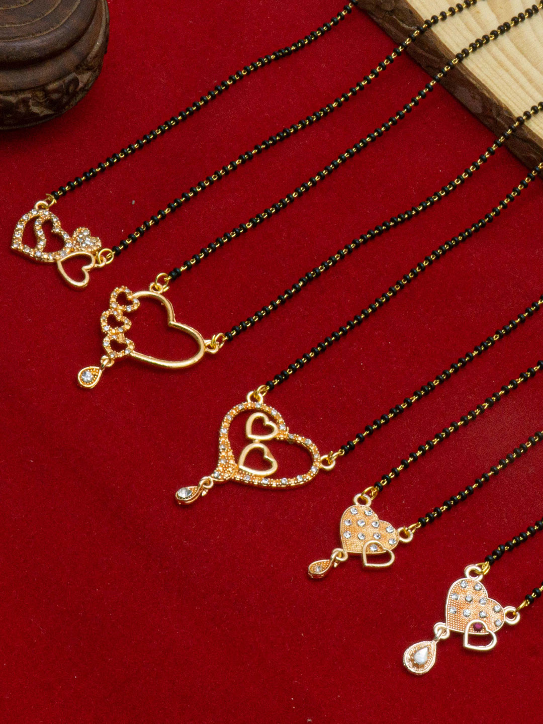 Ramdev Art Fashion Jwellery Set Of 5 Gold-Plated Beaded Mangalsutras