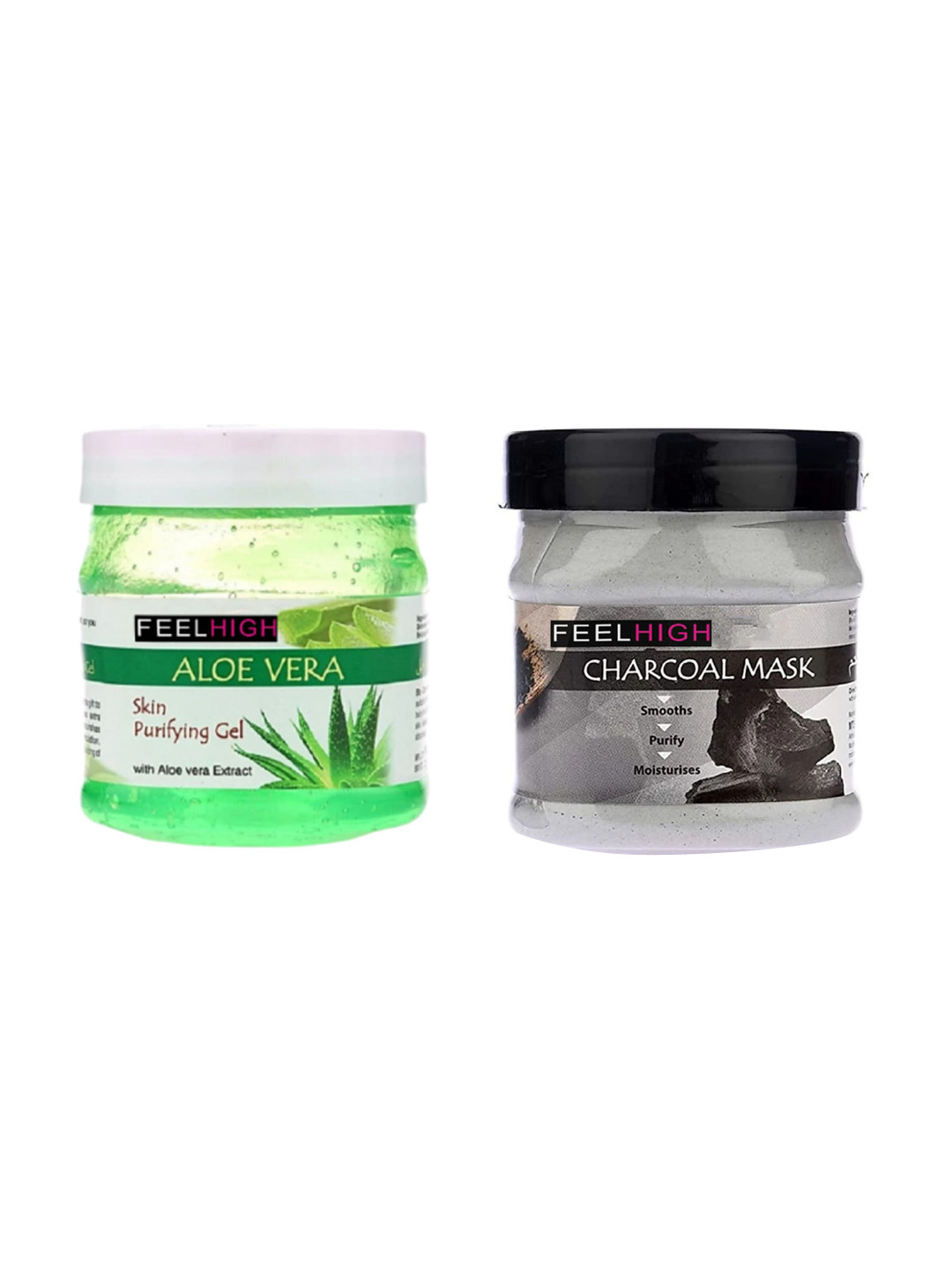 FEELHIGH Set of Aloe Vera Skin Purifying Face & Hair Gel + Charcoal Face Mask - 500ml Each