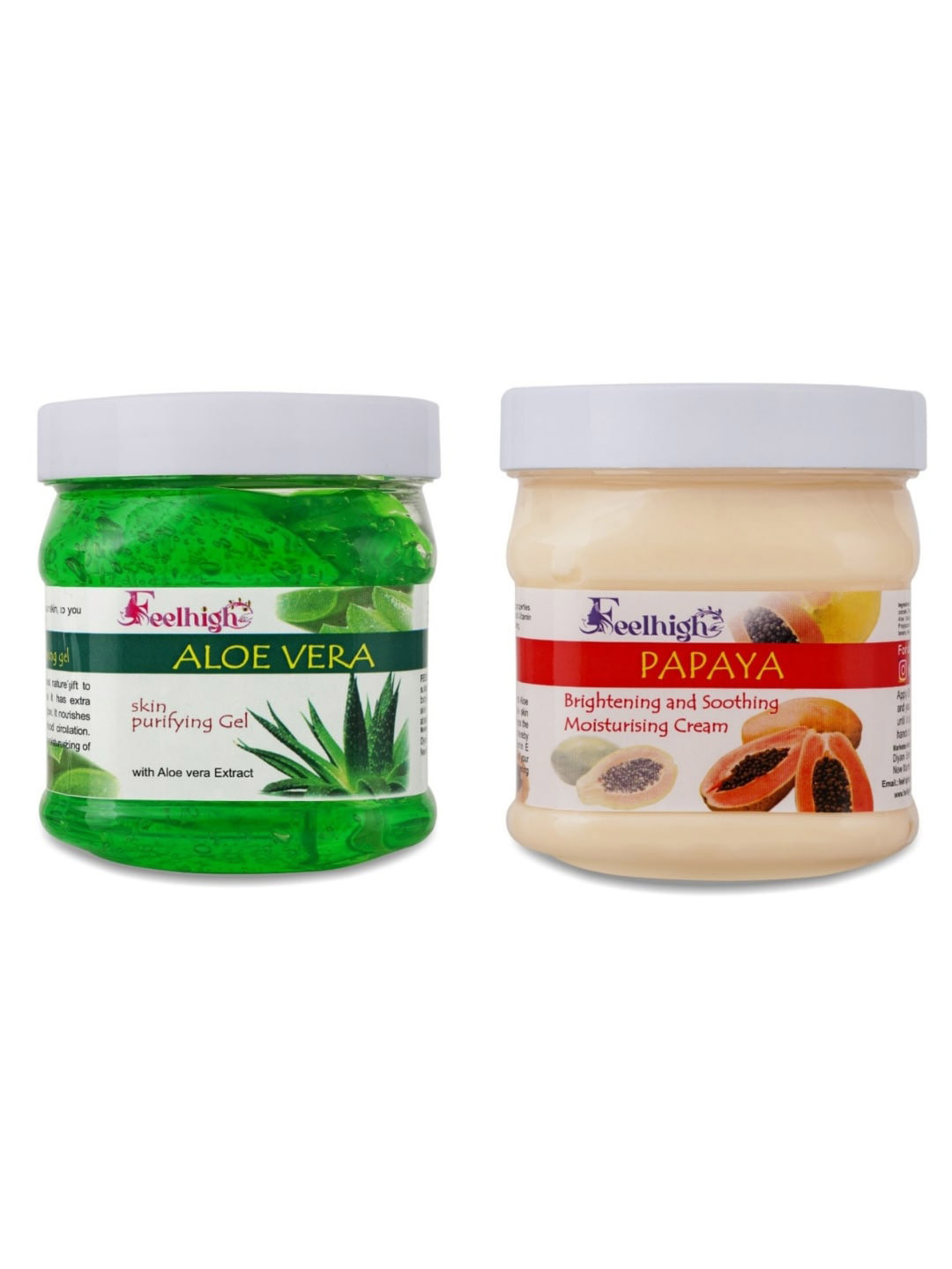 FEELHIGH Set of Aloe Vera Skin Purifying Face & Hair Gel + Papaya Face Cream - 500 ml Each