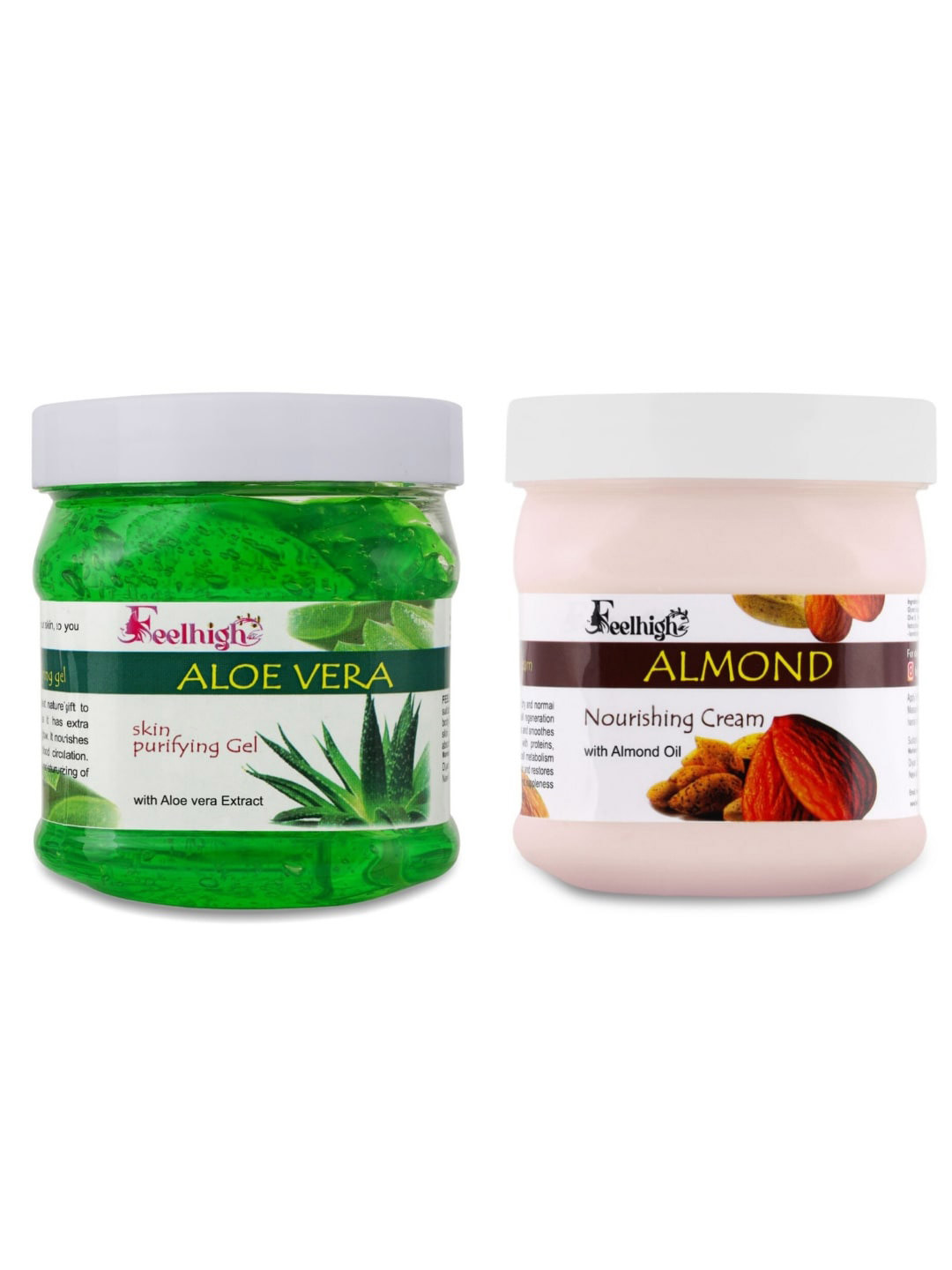FEELHIGH Set of Aloe Vera Skin Purifying Face & Hair Gel + Almond Face Cream - 500 ml Each