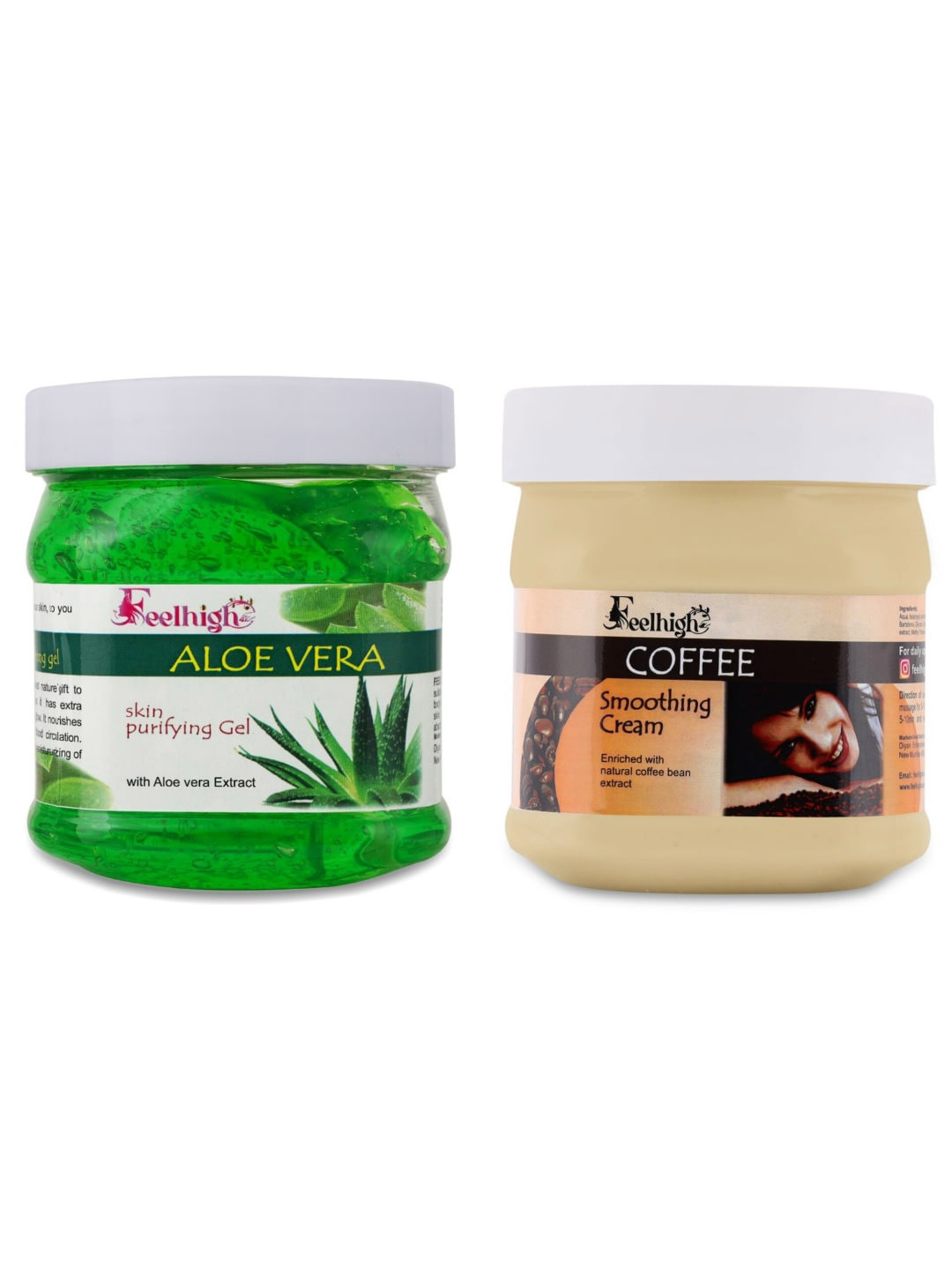 FEELHIGH Set of Aloe Vera Skin Purifying Face & Hair Gel + Coffee Face Cream - 500 ml Each
