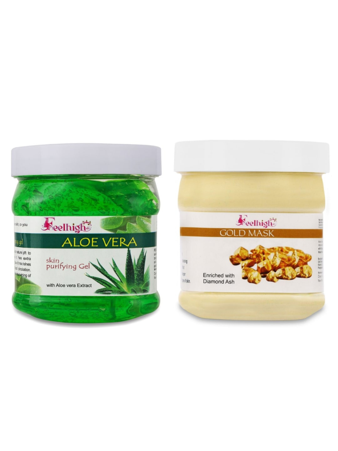 FEELHIGH Set of Aloe Vera Skin Purifying Face & Hair Gel + Gold Face Mask - 500 ml Each