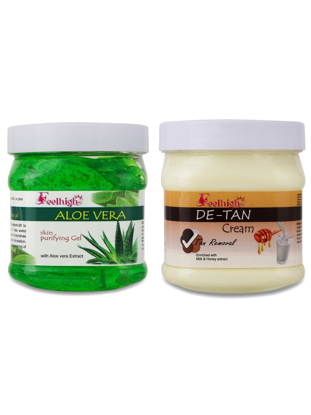 FEELHIGH Set Of 2 Face & Body Aloe Vera Gel & De-Tan  Cream-500ml Each
