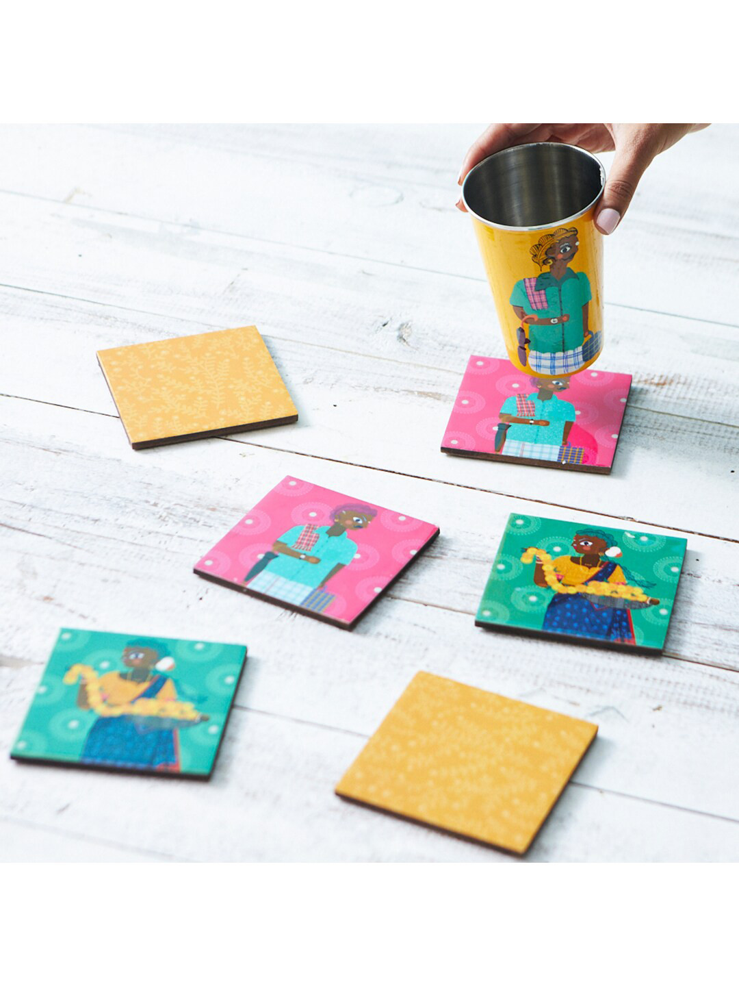 Chumbak Madhubani Yellow 6-Pieces Folk Funk Coasters