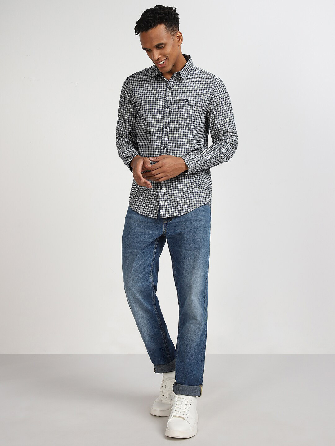 Lee Checked Spread Collar Slim Fit Cotton Casual Shirt
