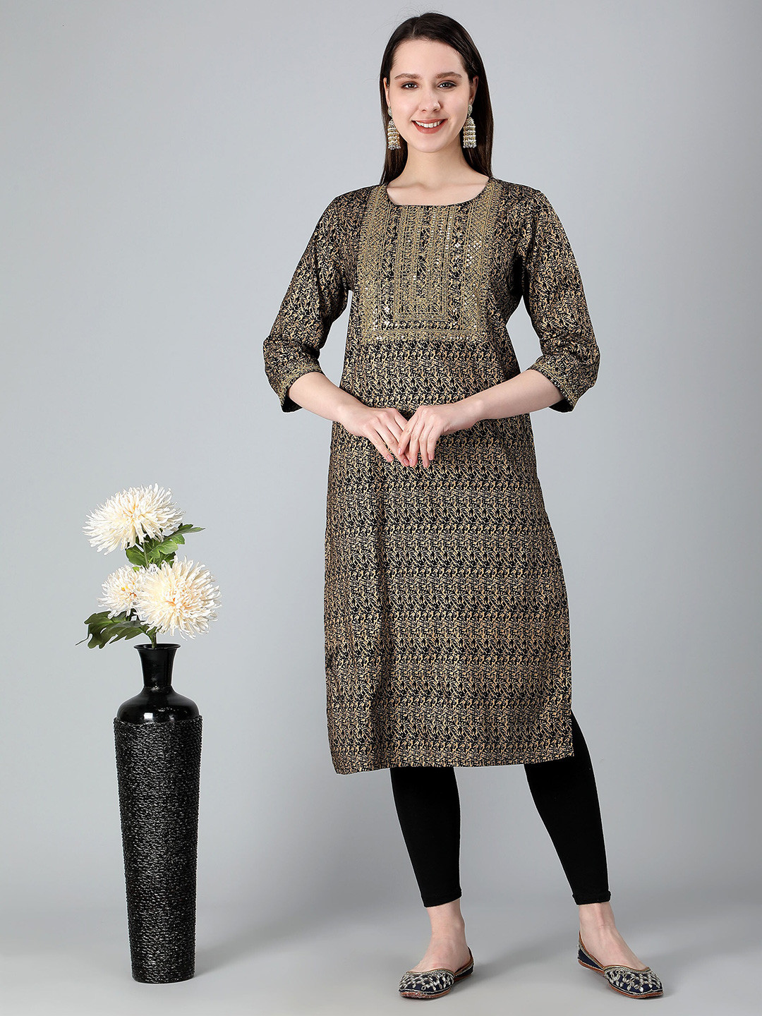 Misbis Abstract Printed Sequnied Straight Kurta