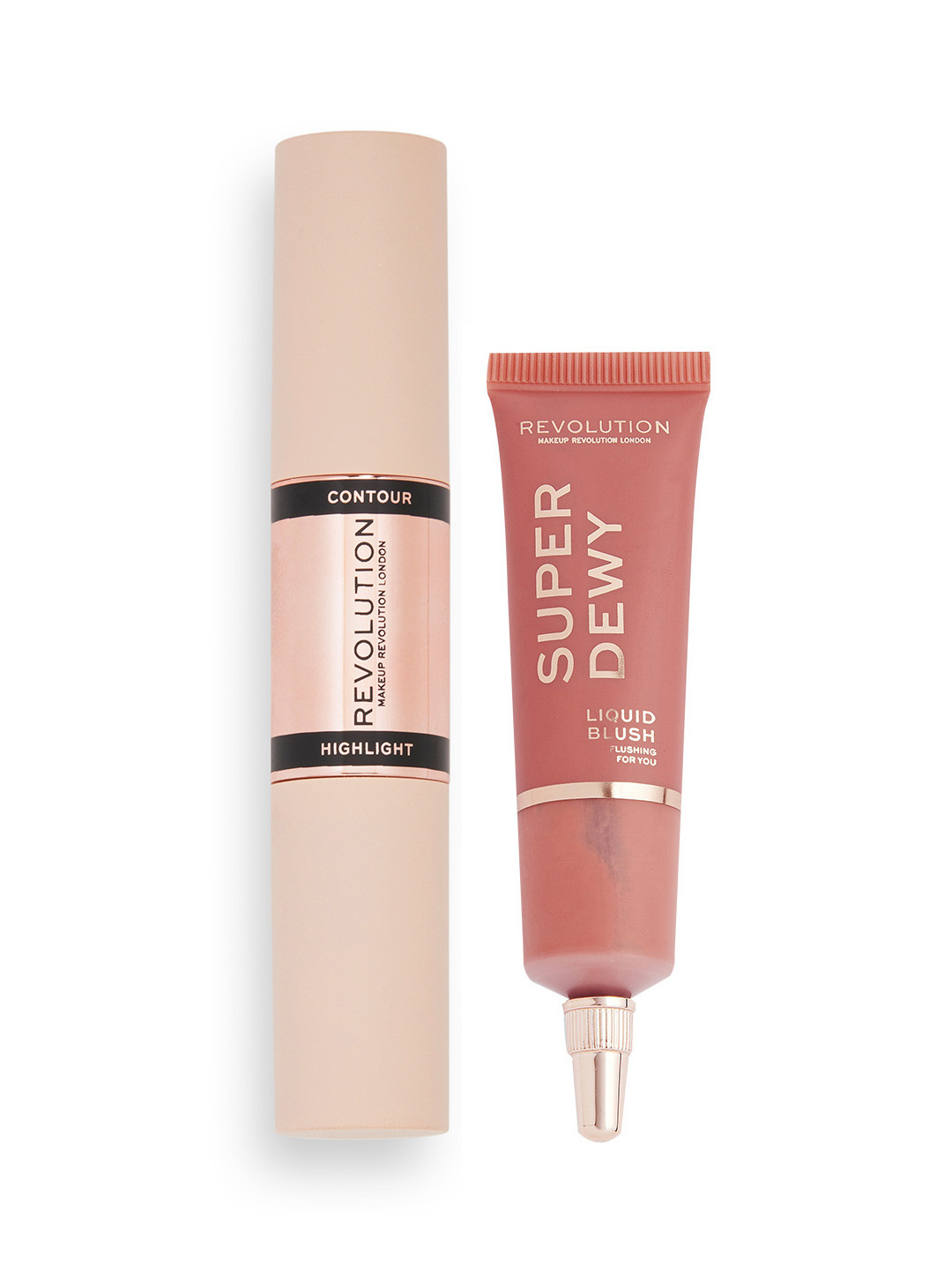 Makeup Revolution London Super Dewy Blush-Flushing For You+Contour & Highlight Stick-Dark