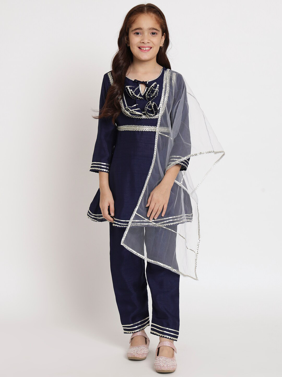 Readiprint Girls Empire Style Gotta Patti Pure Silk With Pyjamas & Dupatta
