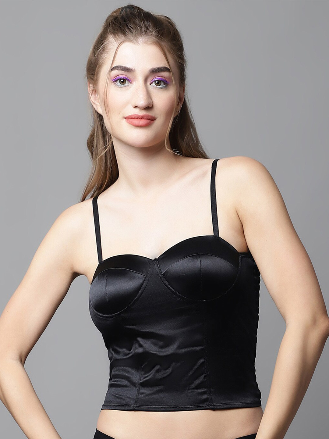 PrettyCat Half Coverage Non-Wired Lightly Padded Satin Bralette All Day Comfort Bra