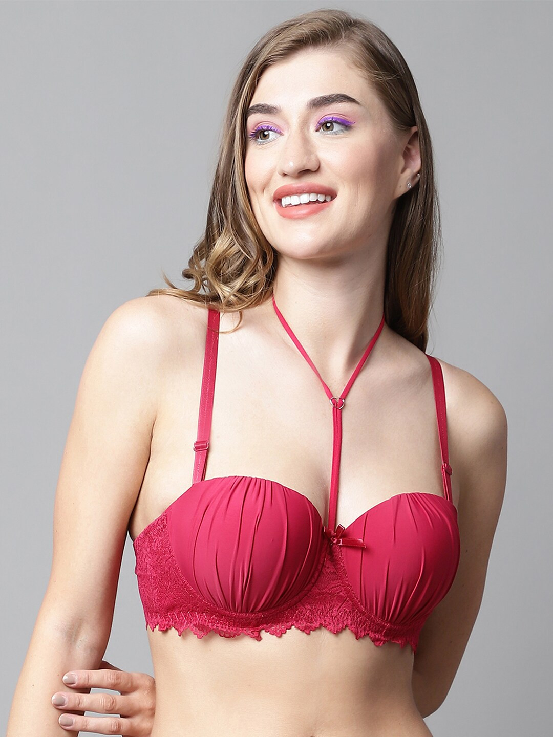 PrettyCat Underwired Lightly Padded Balconette All Day Comfort Bra PC-BR-7000-RED-30B-Red