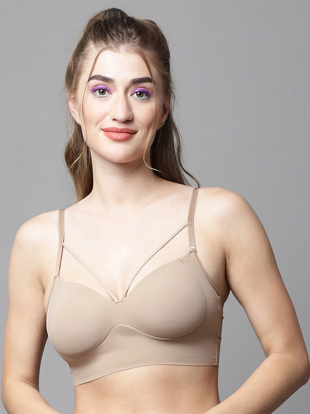 PrettyCat Medium Coverage Bralette All Day Comfort Bra PC-BR-7004-BEG-30B-Beige