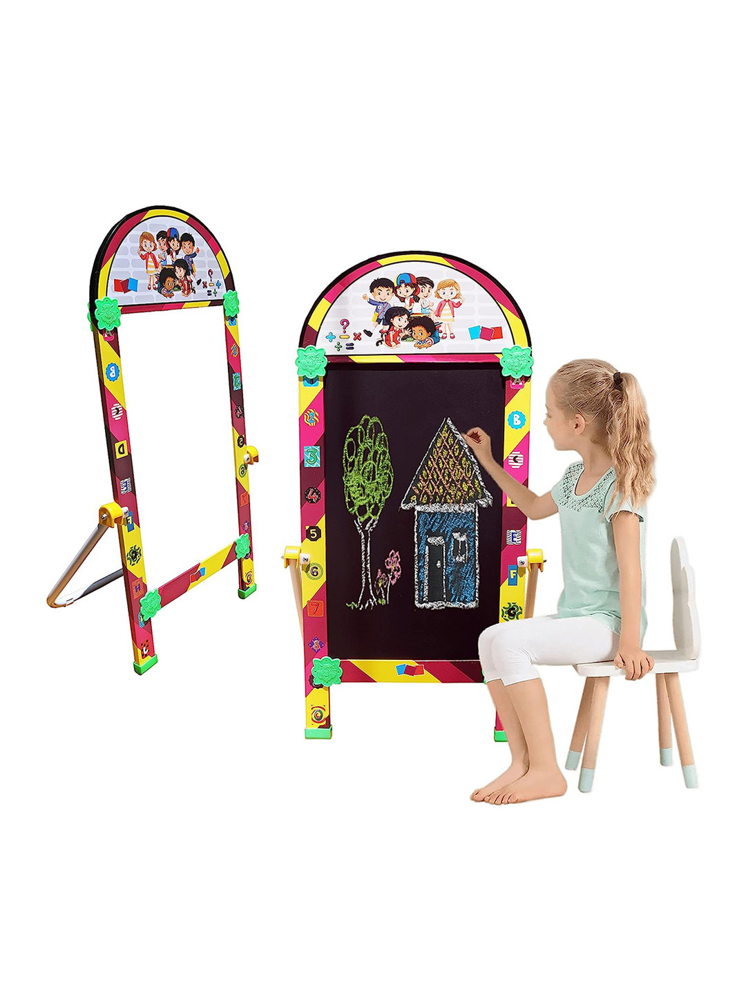 MUREN Kids 2 in 1 Dual Sided Wooden Activity Writing Board