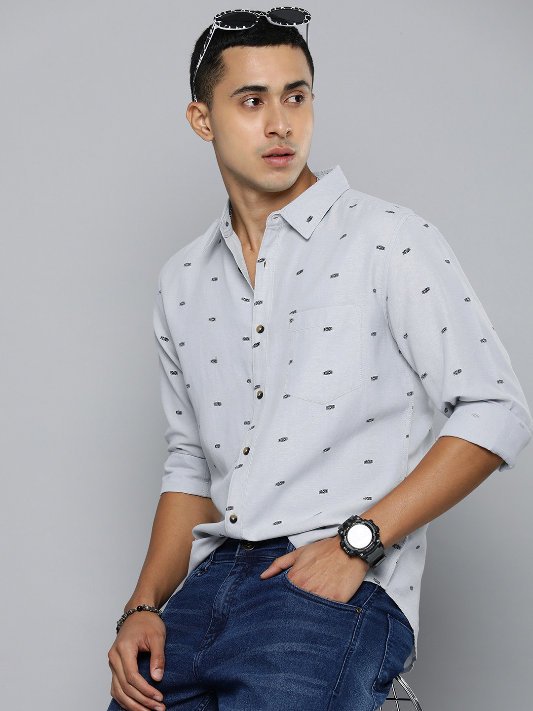 R.Code by The Roadster Life Co. Brand Logo Printed Casual Shirt