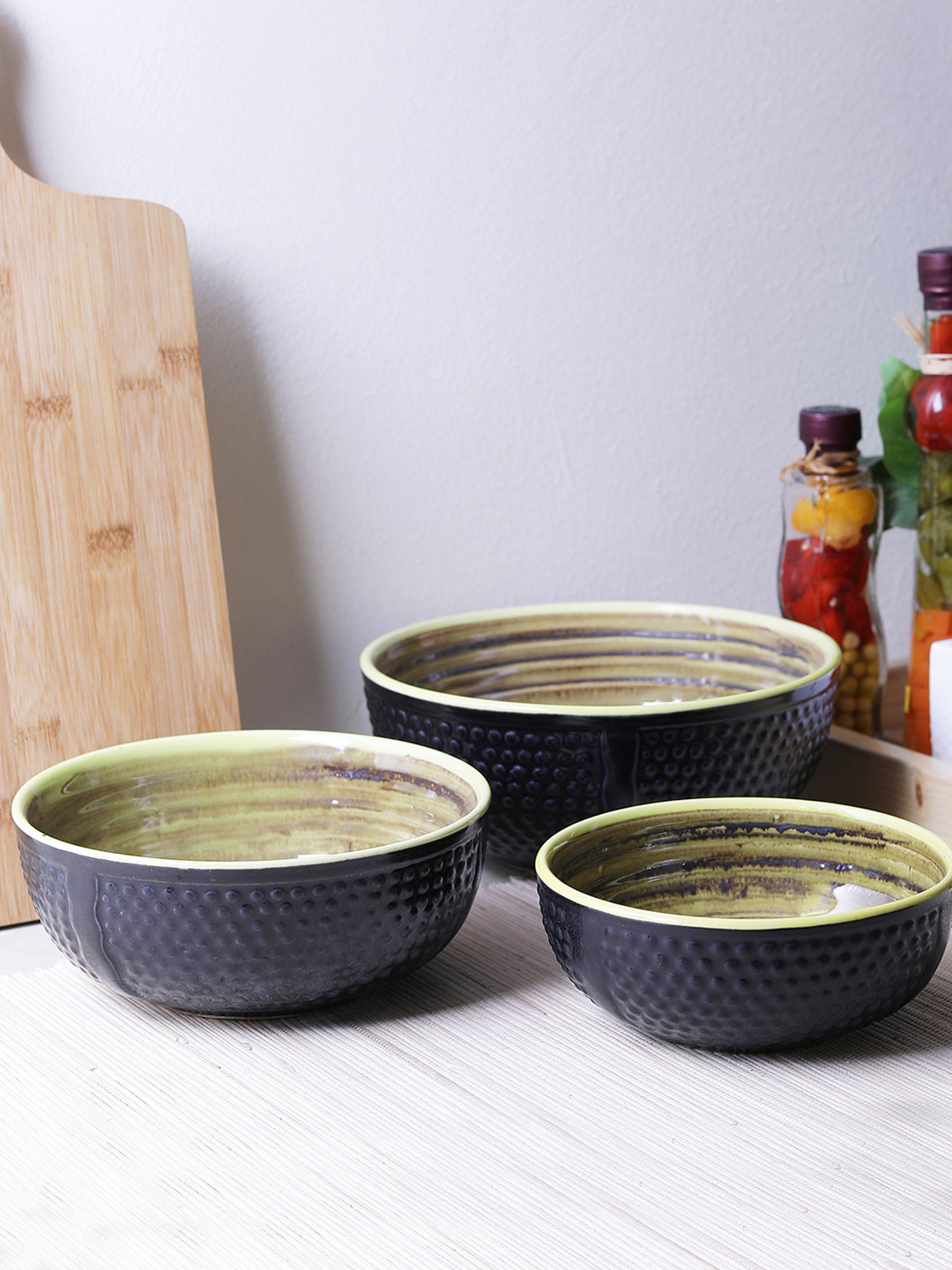 MIAH Decor Black 3-Pieces Printed Ceramic Bowls Set