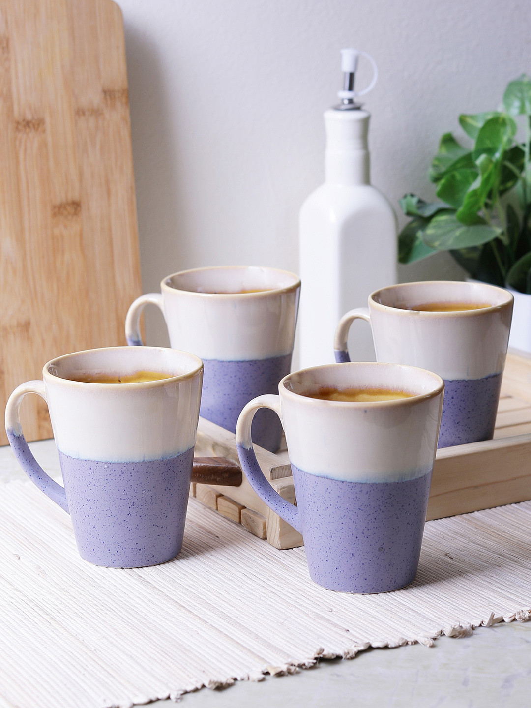 MIAH Decor Sister Is A First Friend Purple Ceramic Microwave Safe 4 Piece Mugs-300ml