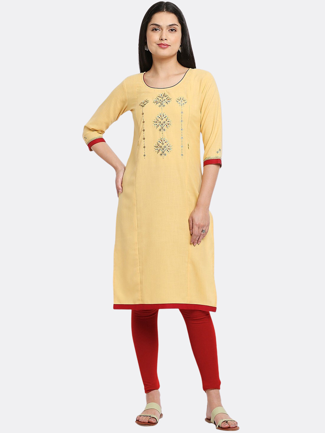 True Shape Ethnic Embroidered Maternity Straight Kurta