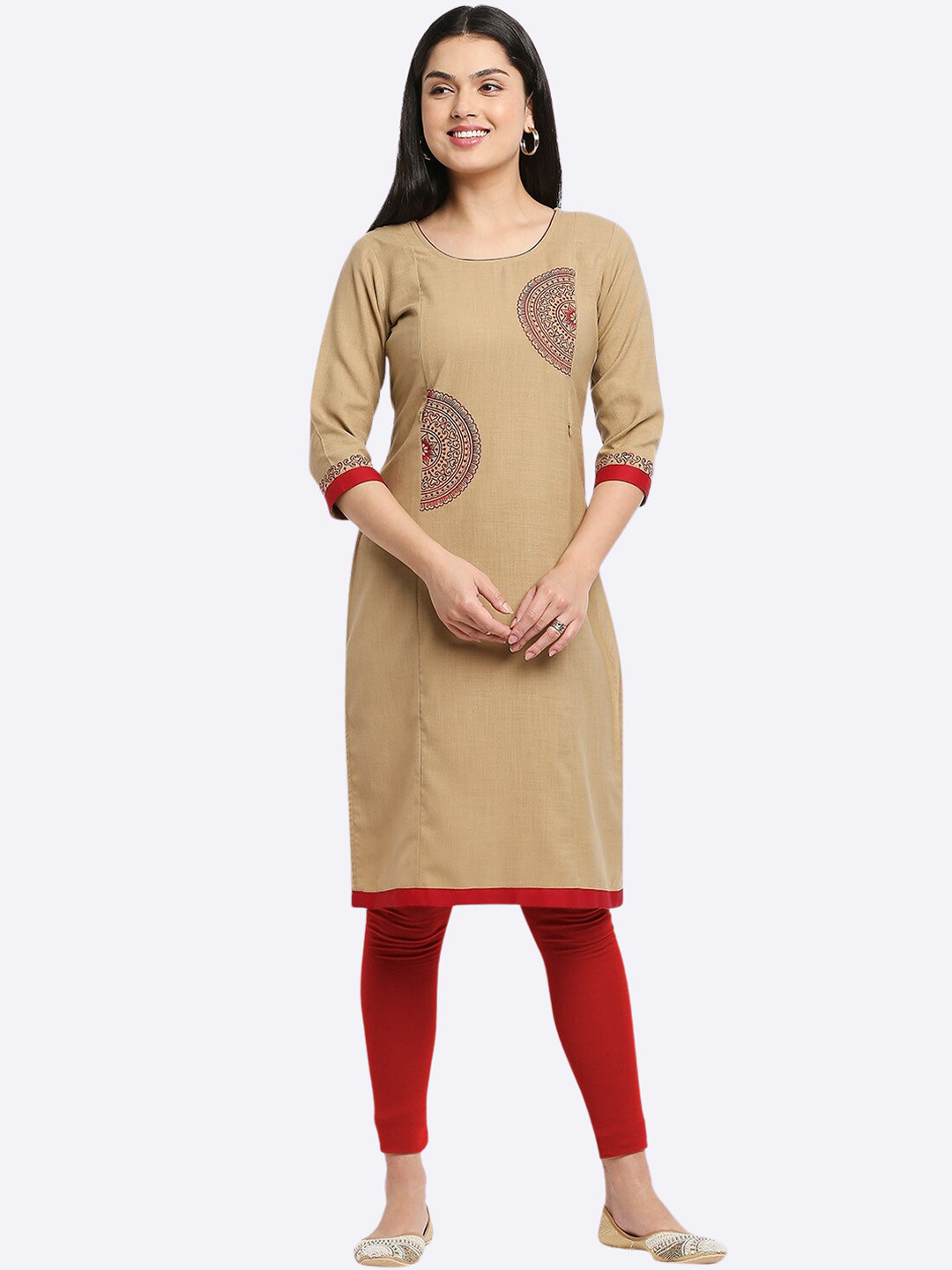 True Shape Ethnic Motif Embroidered Maternity Straight Kurta
