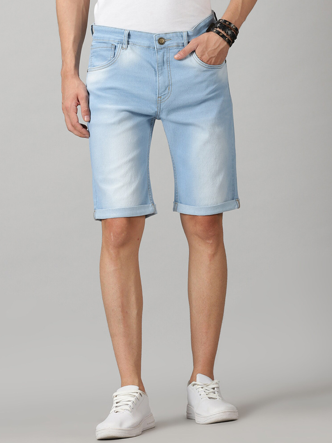 VUDU Men Slim Fit Washed Denim Shorts
