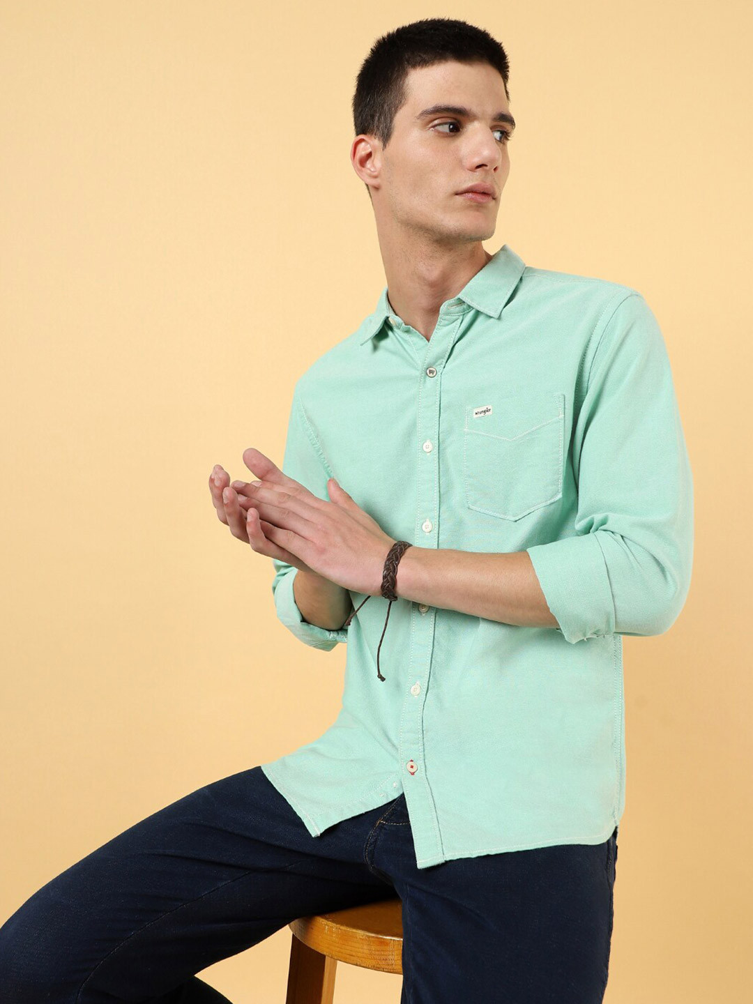 Wrangler Spread Collar Opaque Cotton Casual Shirt