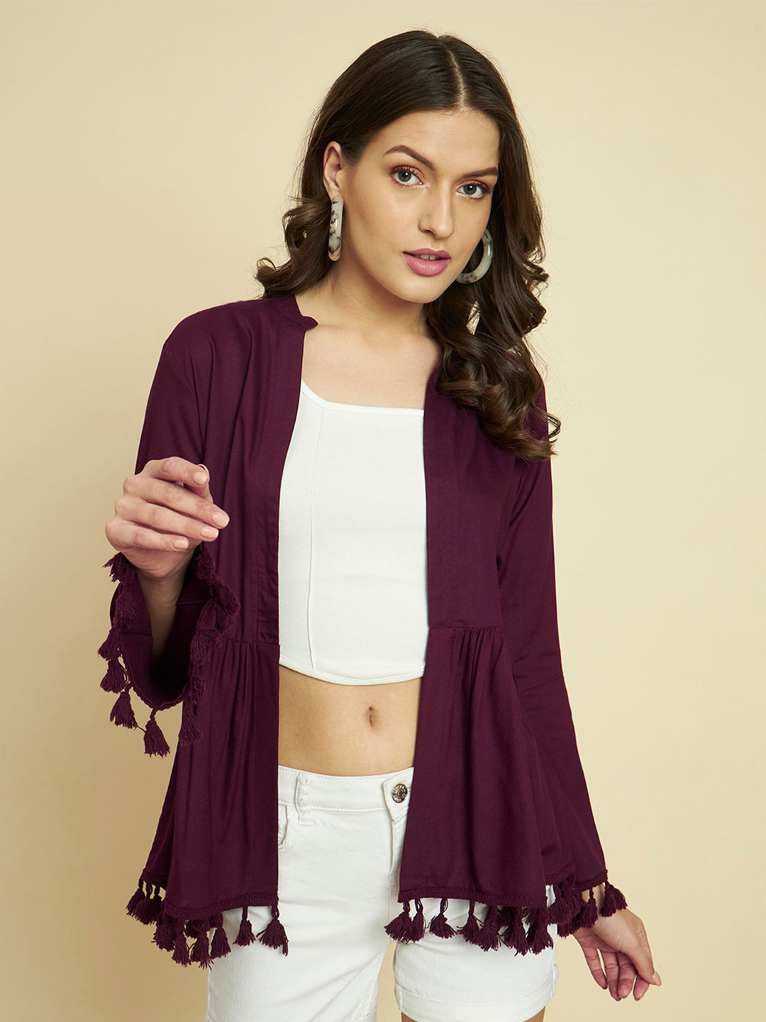 Trend Arrest Long Sleeves Tasselled Peplum Shrug