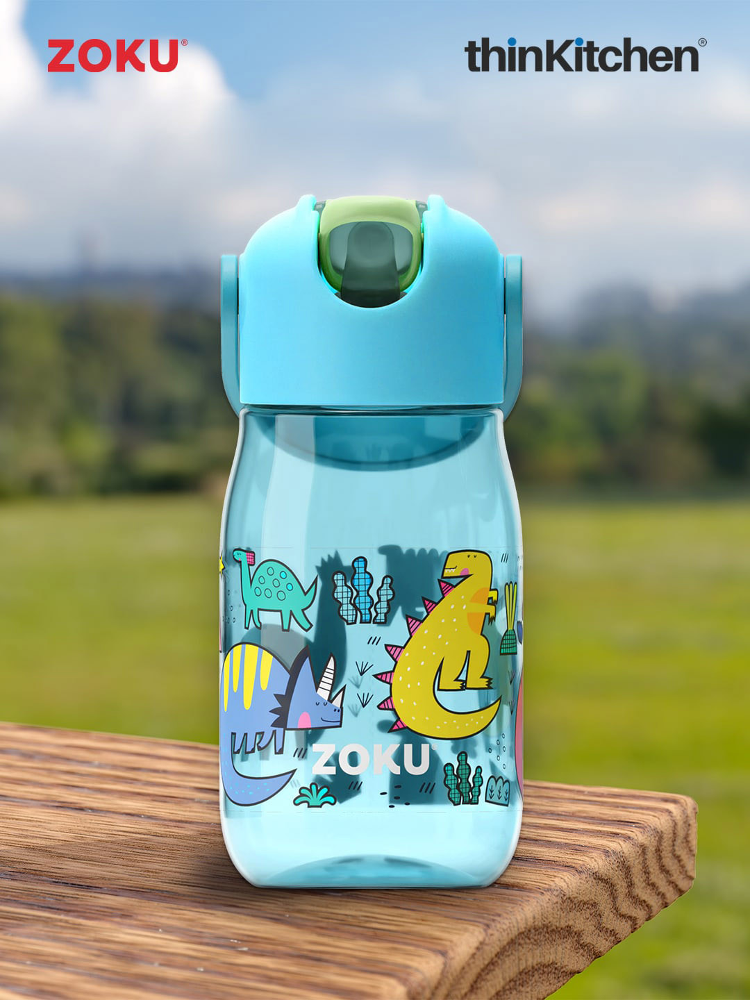 ZOKU Blue Conversational Plastic Flip Top Water Bottle - 355ml