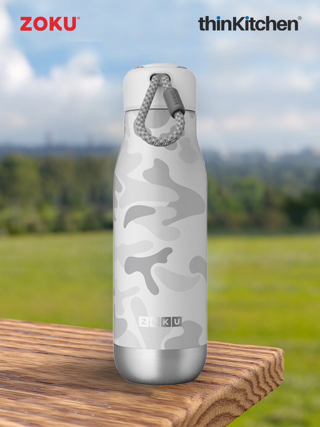 ZOKU White Camouflage Plastic Single Wall Vacuum Water Bottle - 532ml