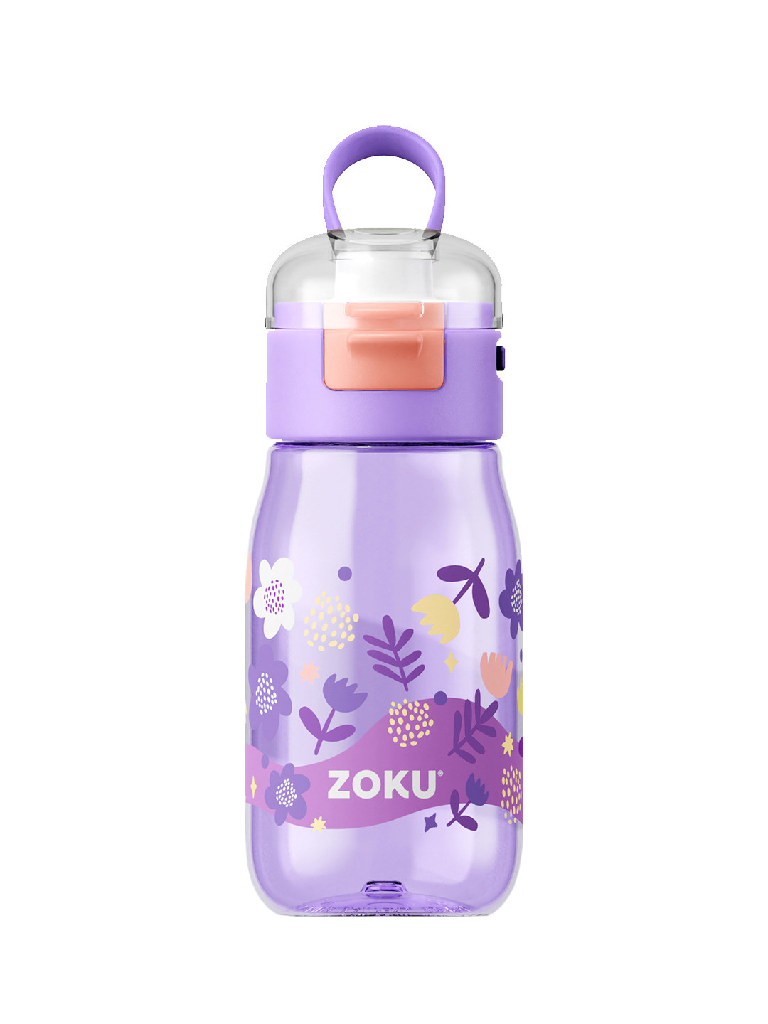 ZOKU Purple Floral Plastic Spill Proof Water Bottle - 400ml