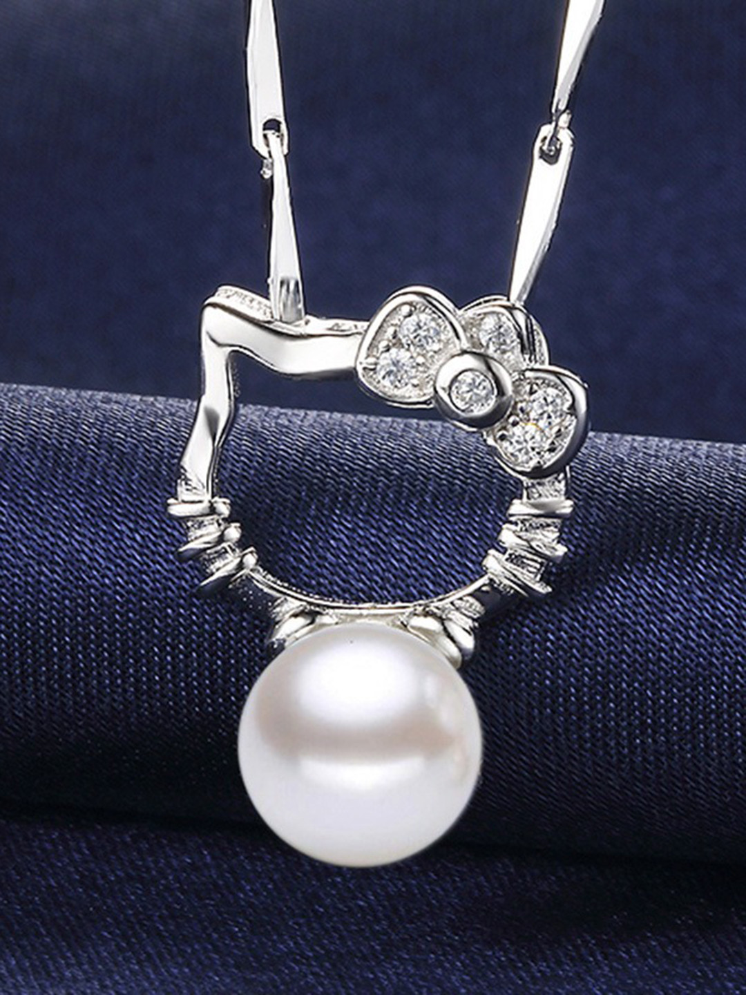 MYKI Silver-Plated White CZ-Studded Kitty-Charm Pendant