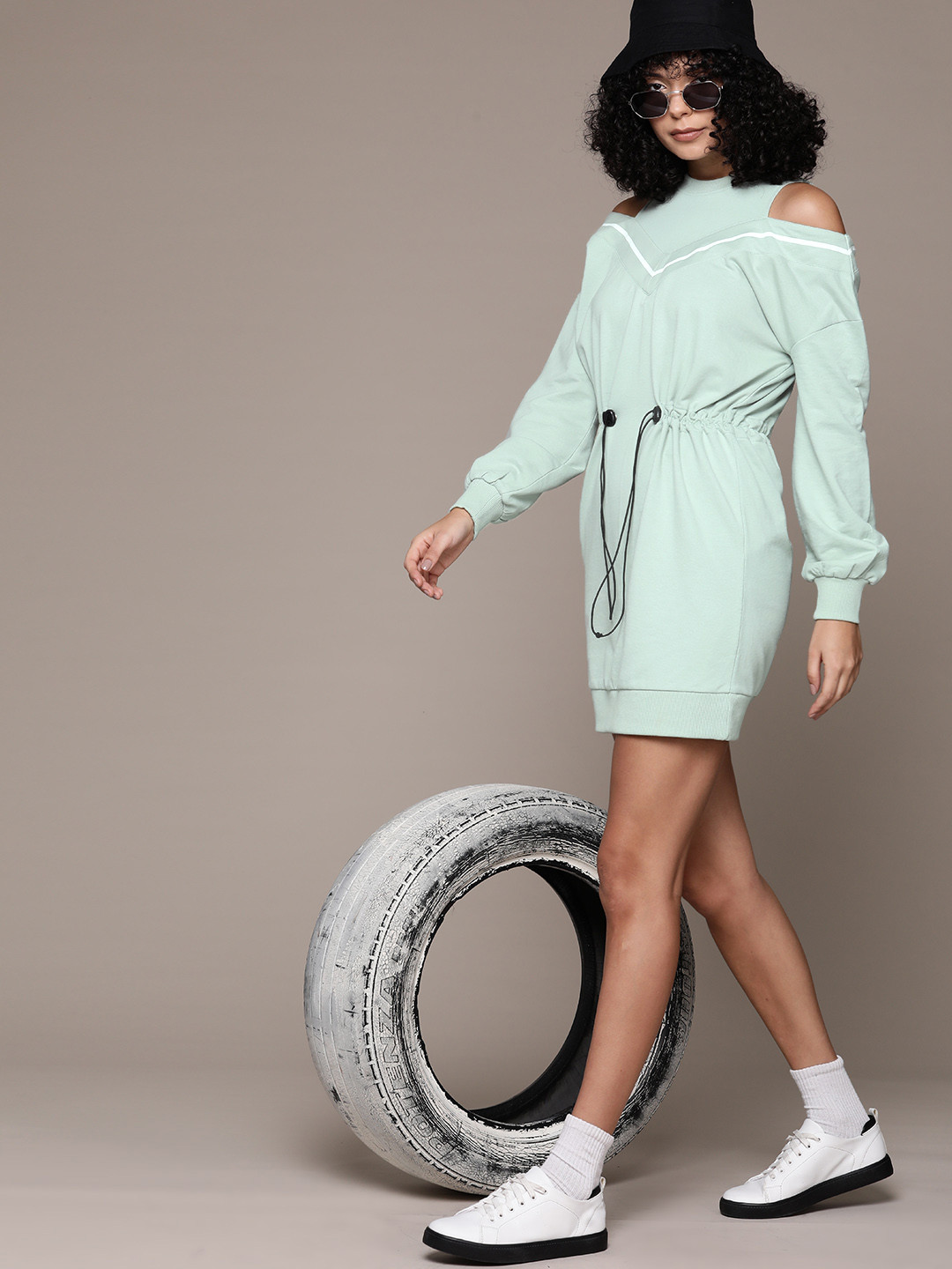 The Roadster Lifestyle Co. Cold-Shoulder Sweatshirt Dress
