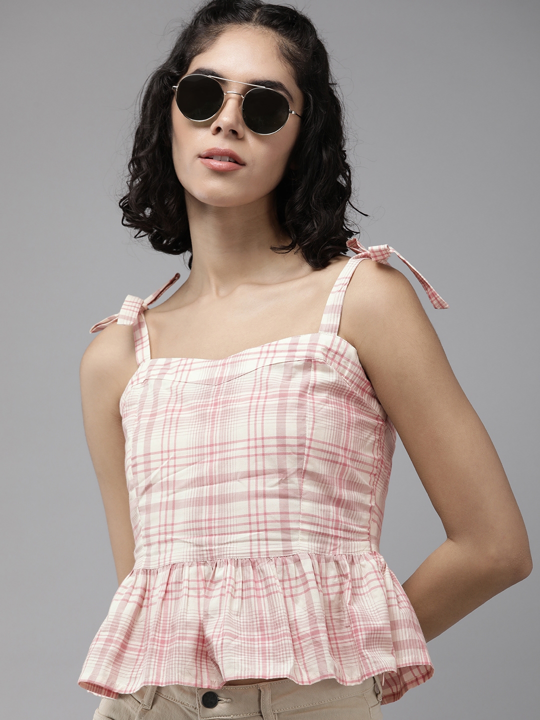 The Roadster Life Co. Checked Pure Cotton Peplum Top - Tops for Women 23978054 | Myntra