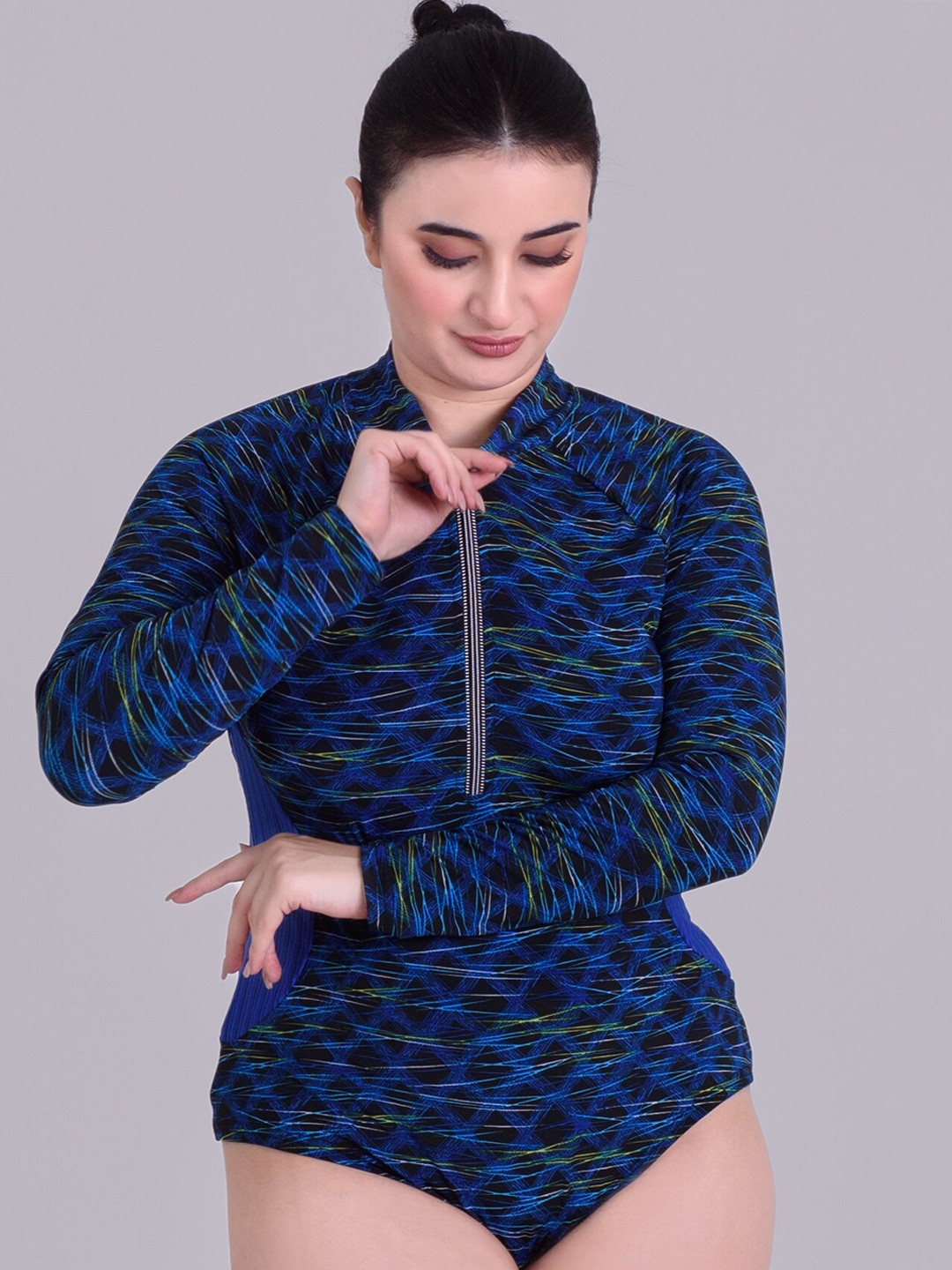 Keepfit Printed Sun Protection Breathable Front Zipper Bodysuit