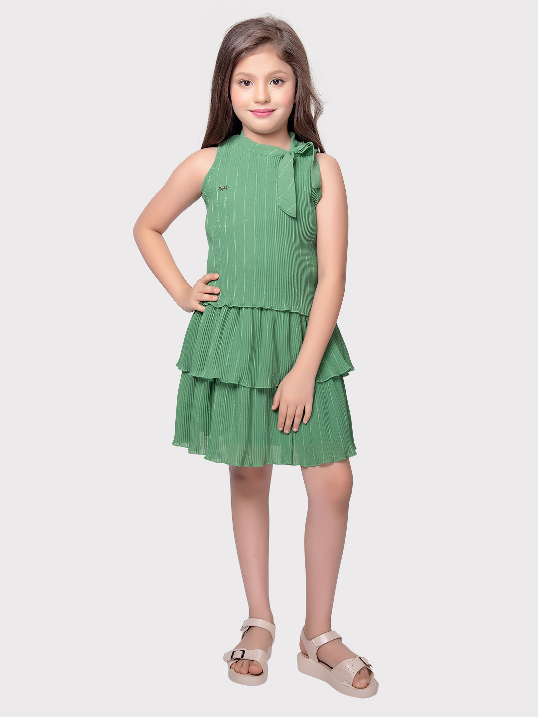 Tiny Baby Girls Self Design High Neck Top & Skirt with Pocket Purse