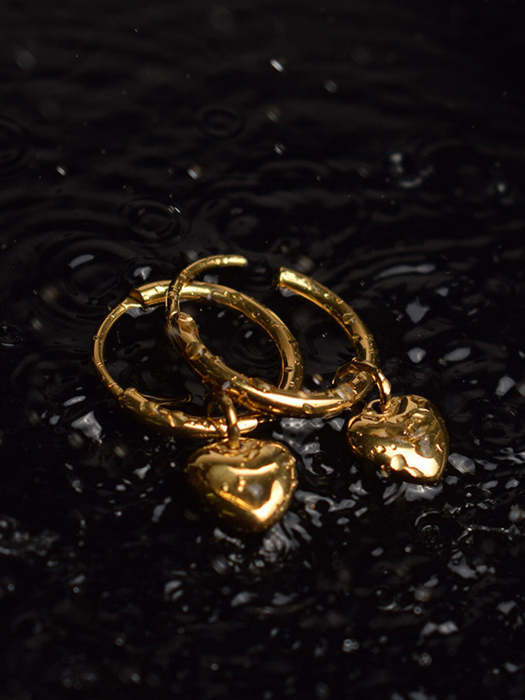 PALMONAS 18KT Gold Plated Stainless Steel Heart Shaped Hoop Earrings