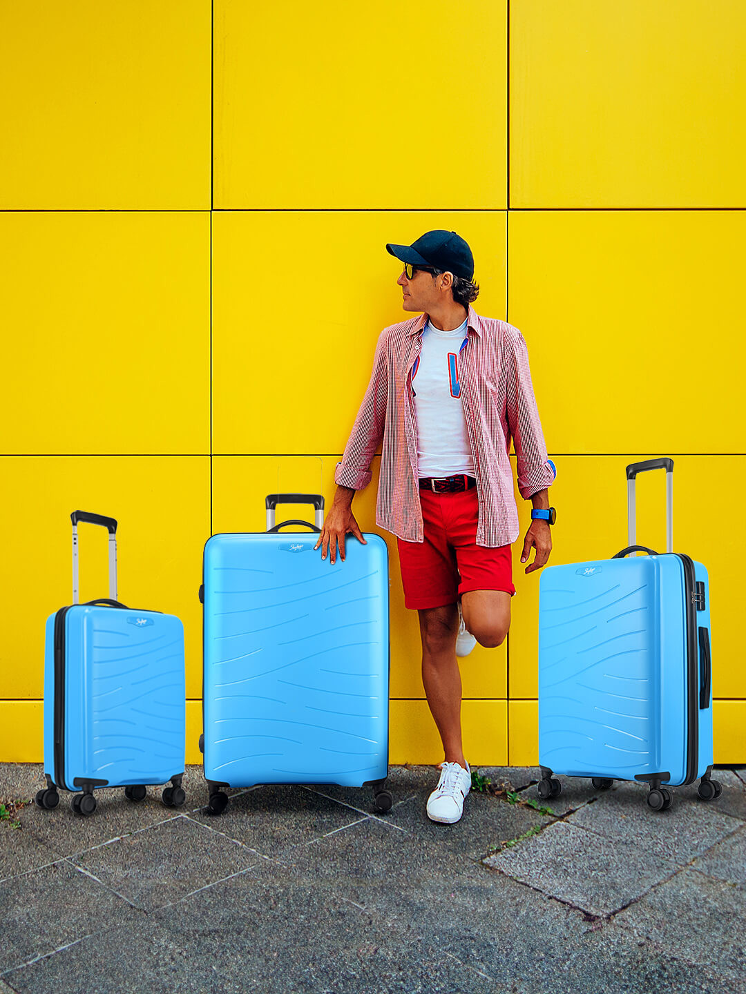 Skybags Set of 3 Vertex Textured Hard-Sided Large Medium & Cabin Trolley Suitcases