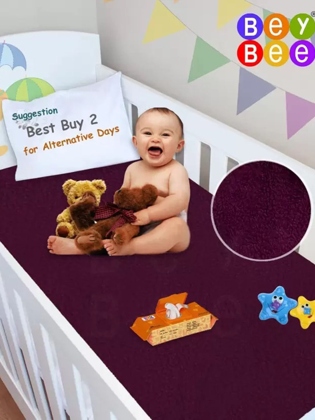 BeyBee Kids Magenta & Grey 2-Pieces Breathable & Lightweight Mattress Protector