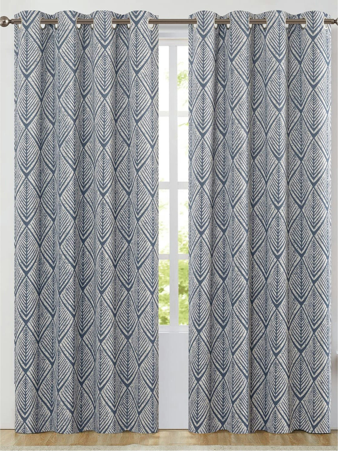 URBAN SPACE Blue & White Room Darkening Long Door Curtain