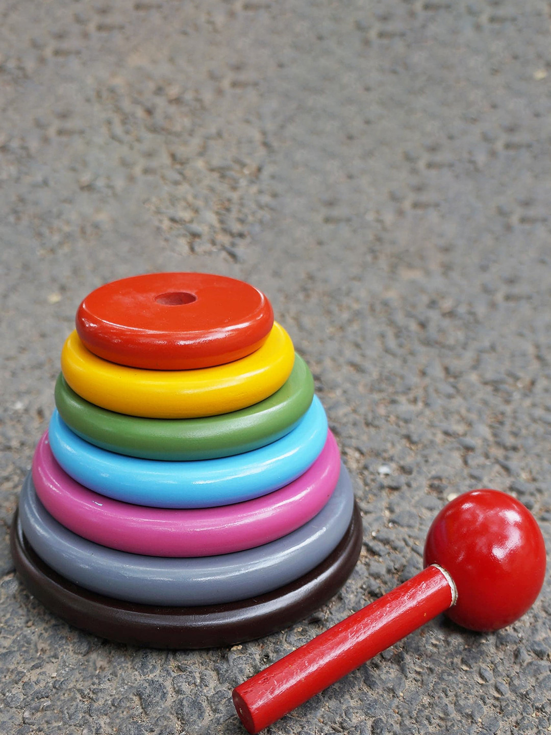 MUREN Kids 2 in 1 Circle Pitthu Wooden Seven Stone Stacking Construction Toys