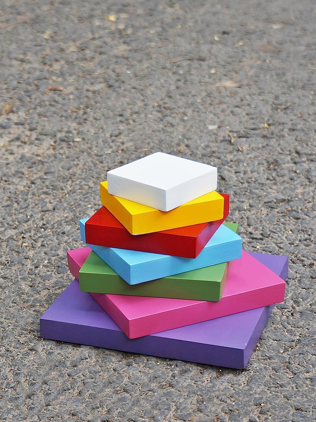 MUREN Kids Colorfull Wooden Seven Stone Lagori Pitthu Stacking Balancing Toy