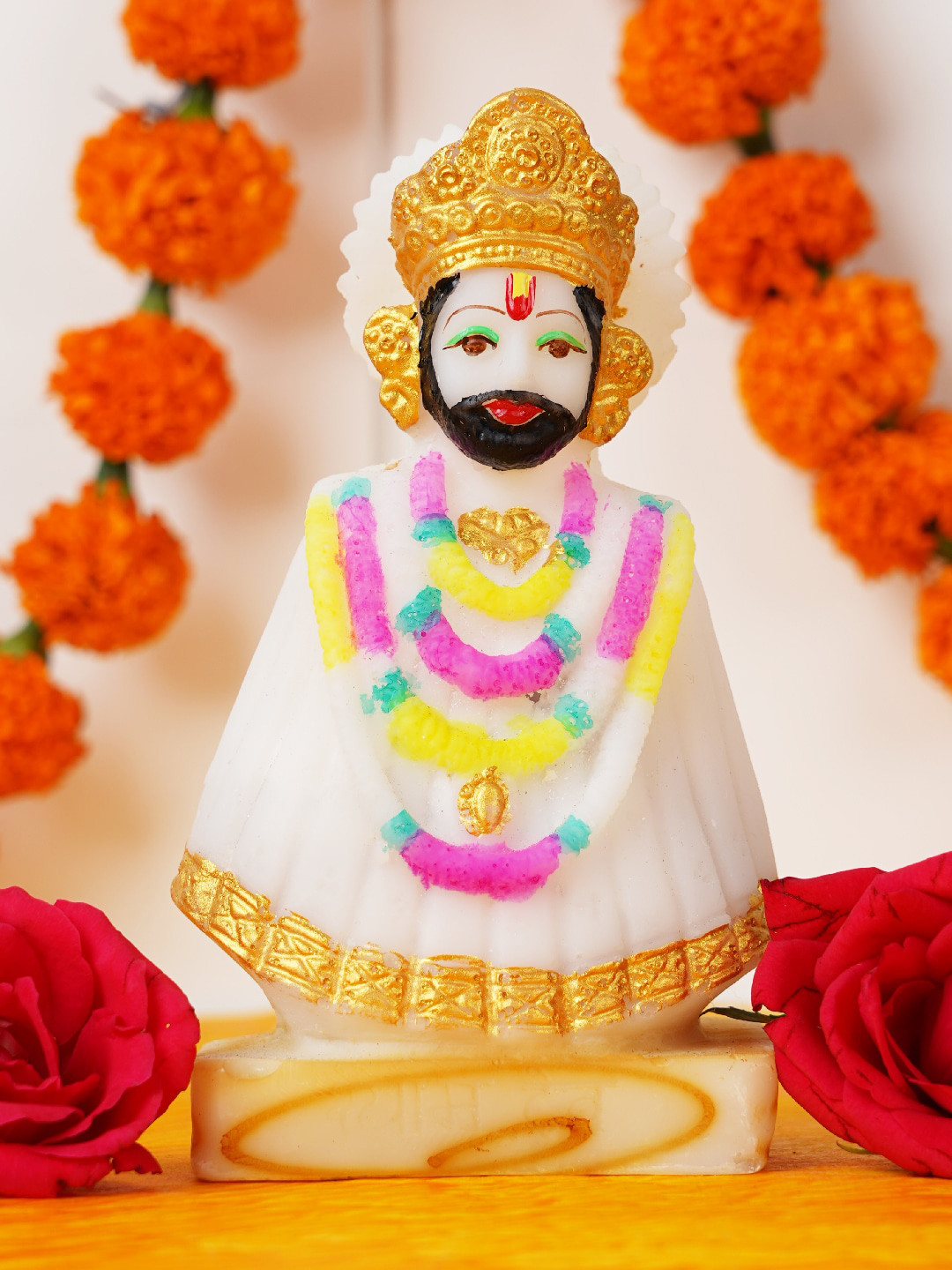 FASHIYANOO Khaatu Shyam Baba White Polyresin Glossy Living Room Small Showpiece - 3.1 Inches