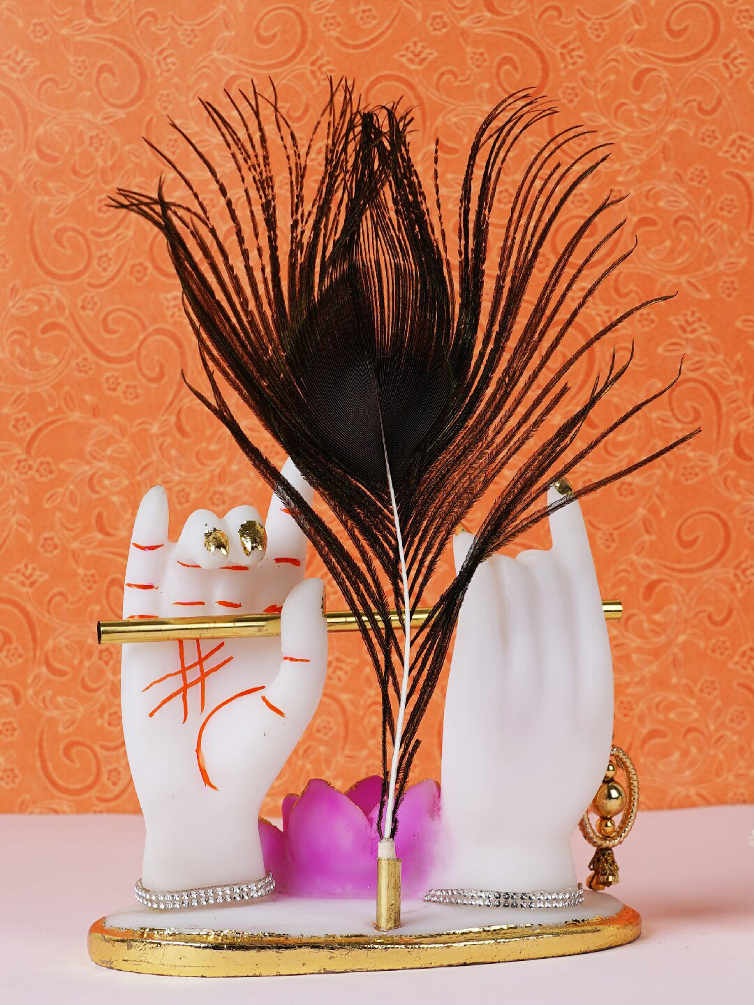 FASHIYANOO Ladoo Gopal with Morepankh White Polyresin Matte Prayer Room Medium Showpiece - 5.5 Inches